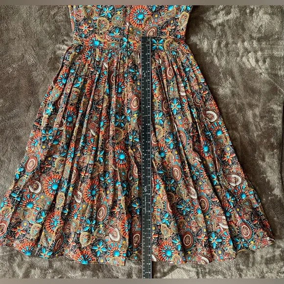 SOLD | Bernie Dexter Kelly Dress Heritage Print Pinup 50s Jewel Tone SMALL - Picture 11 of 13